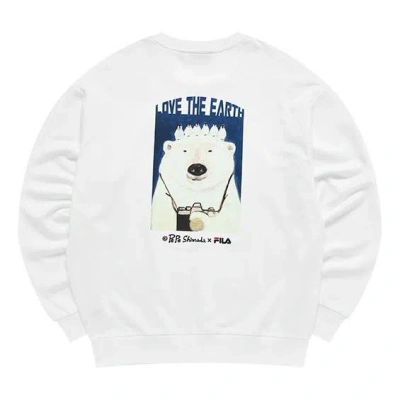 Fila Men's  X Pepe Shimada Crossover Cartoon Printing Sports Round Neck Pullover White