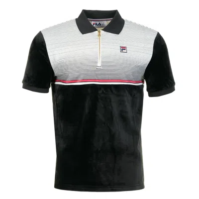 Fila Paco Short Sleeve Zip Polo Shirt Black Gardenia  Red In Blue