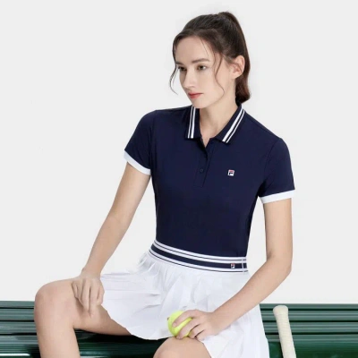 Fila 女装女士polo衫女网球系列时尚商务基础针织短袖polo衫 In Blue