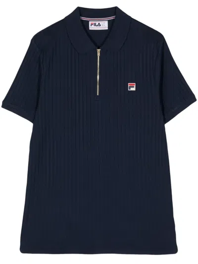 Fila Ribbed Cotton Polo Shirt In Blue