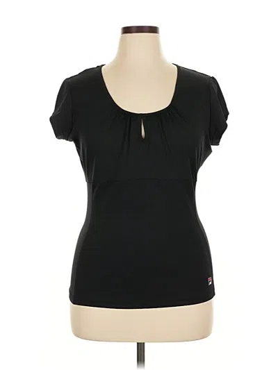 Pre-owned Fila Short Sleeve Top Black Keyhole Neckline Tops