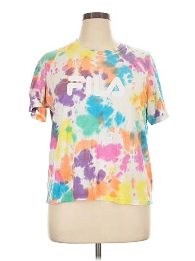 Pre-owned Fila Short Sleeve Top Purple Tie-dye Pattern Mock Neckline Tops