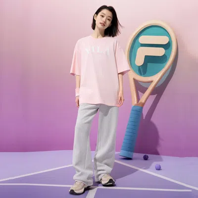 Fila 【sorona纱线】运动t恤男女同款宽松舒适百搭针织短袖衫 In Pink