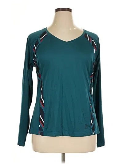 Pre-owned Fila Sport Long Sleeve Top Teal V-neck Tops