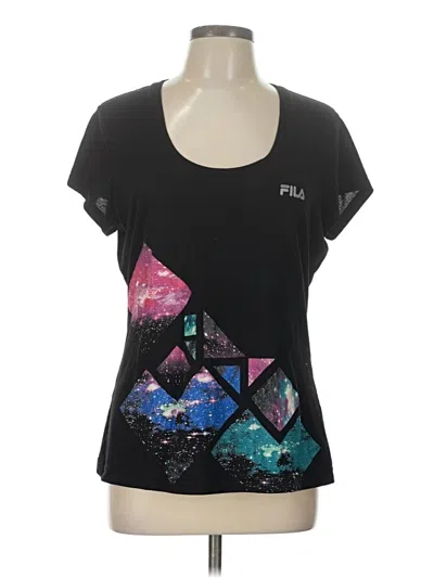 Pre-owned Fila Sport Short Sleeve Top Black Stars Pattern Scoop Neck Tops