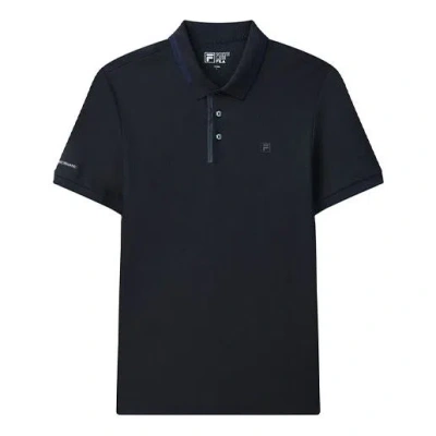Fila Stand Collar Casual Short Sleeve Polo Shirt Blue In Black