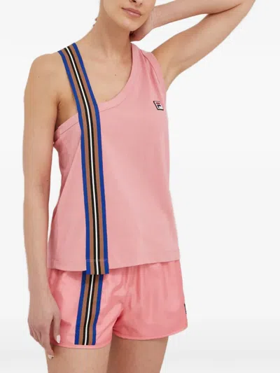 Fila Striped-trim Asymmetric-neck Top In Brown