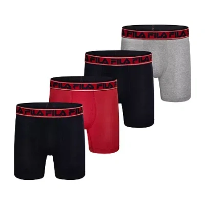 Fila Ultra Soft Stretch No Fly Mens 4 Pack Boxer Briefs Fm412bxcs15-410 In Multi