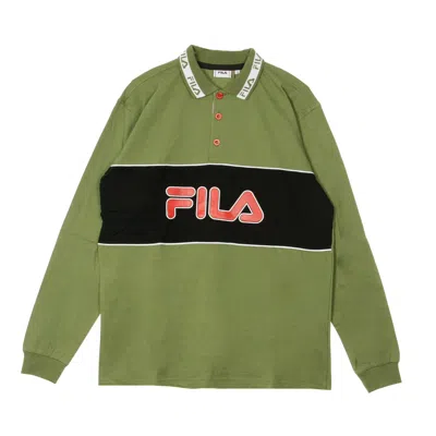 Fila Umed Men's Long Sleeve Polo Deep Lichen Green/black/bright White