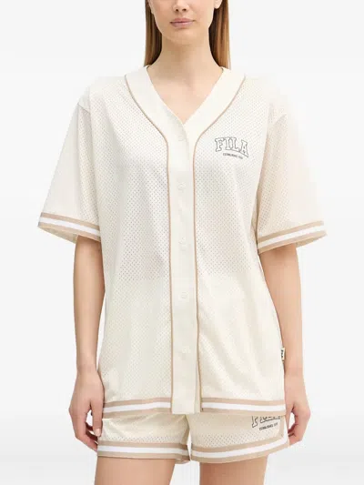 Fila Villanova Logo-print Mesh-knit T-shirt In Neutrals