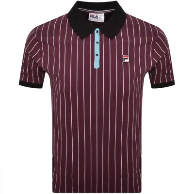 Fila Vintage Classic Stripe Polo T Shirt Burgundy In Multi