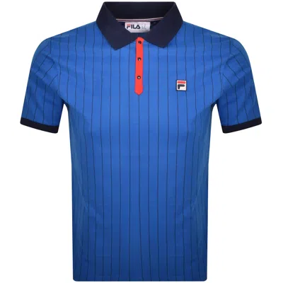 Fila Vintage Classic Striped Polo T Shirt Blue