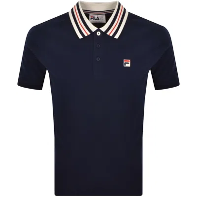 Fila Vintage Fila Achille Heritage Tape Polo T Shirt Navy In Blue