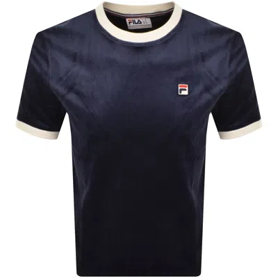 Fila Vintage Fila Basilio Velour T Shirt Navy In Blue