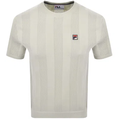Fila Vintage Fila Corrado Knitted Panel T Shirt Cream In White