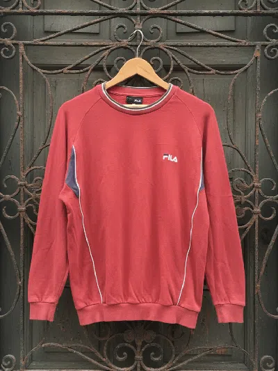 Pre-owned Fila Vintage  Crewneck Sweatshirt Red Small Logo Embroidered