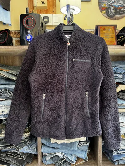Pre-owned Fila Vintage  Deep Pile Sherpa Jackets In Dark Blue