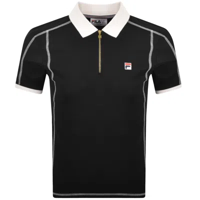 Fila Vintage Fila Flat Lock Detail Zip Polo T Shirt Black