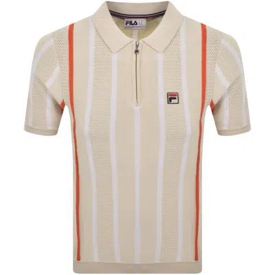 Fila Vintage Fila Giorgio Crochet Polo Shirt Cream In Brown