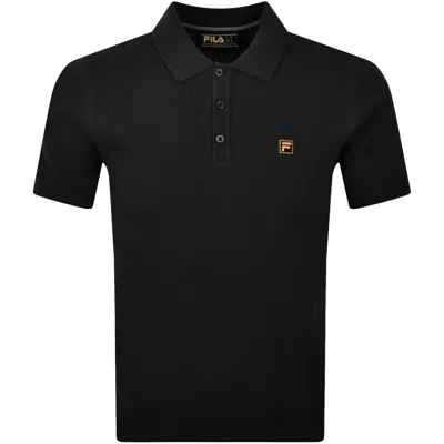 Fila Vintage Fila Sander Textured Knit Polo T Shirt Black