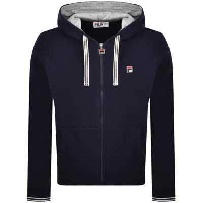 Fila Vintage Fila Tenconi Full Zip Peached Fleece Hoodie Navy In Blue