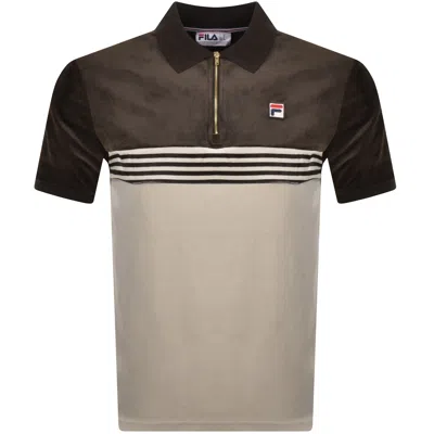 Fila Vintage Lennox Striped Velour Polo Brown