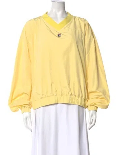 Pre-owned Fila V-neck Long Sleeve Top In Yellow
