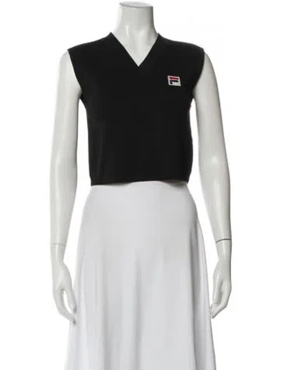 Pre-owned Fila V-neck Sleeveless Crop Top In Black