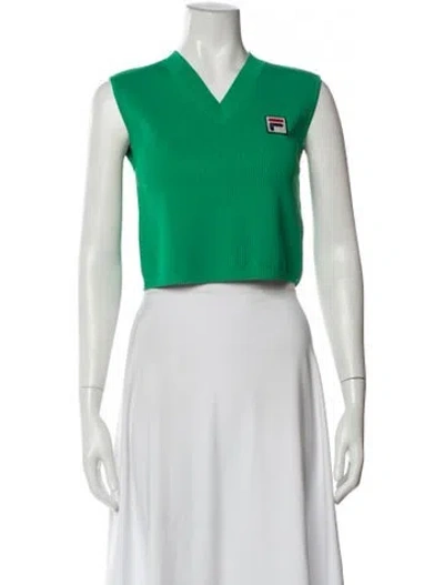 Pre-owned Fila V-neck Sleeveless Crop Top In Green