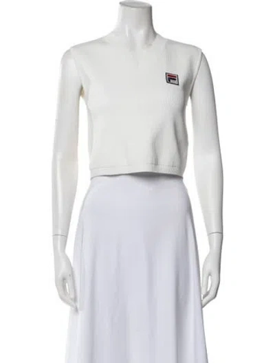 Pre-owned Fila V-neck Sleeveless Crop Top In White