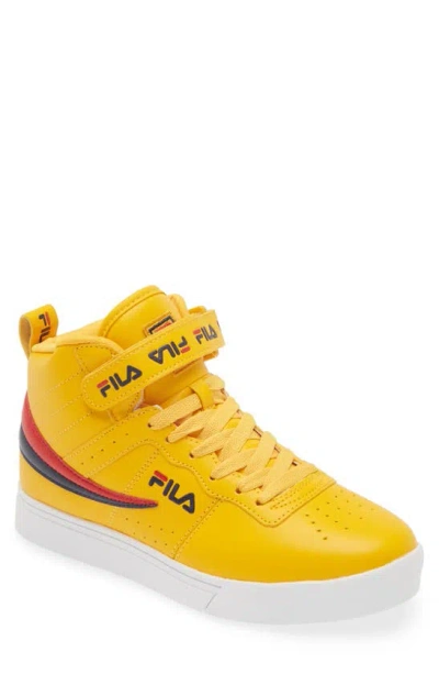 Fila Vulc 13 Repeat Logo High Top Sneaker In Citron/ Navy/ Red