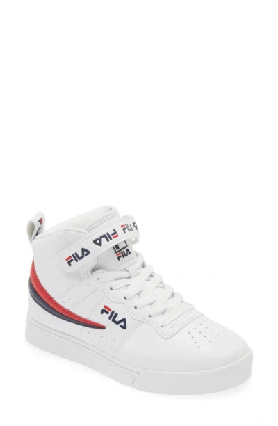 Fila Vulc 13 Repeat Logo High Top Sneaker In White/ Navy/ Red
