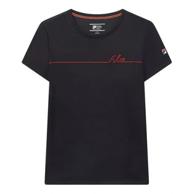 Fila (wmns)  Back Stripe Pattern Printing Short Sleeve Blue In Black