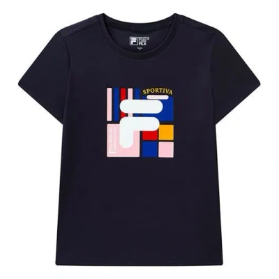 Fila (wmns)  Cotton Casual Short Sleeve Blue In Black