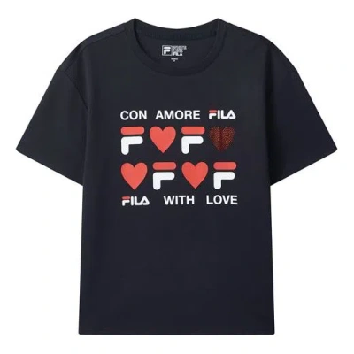 Fila (wmns)  Logo Love Printing Short Sleeve Blue In Black