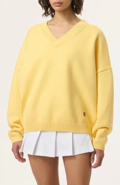 Fila X Hailey V-neck Oversize Sweater In Popcorn