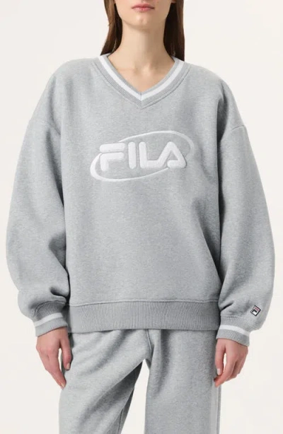 Fila X Hailey V-neck Sweatshirt In Grey Heather/white