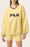 Fila X Hailey V-neck Sweatshirt In Popcorn/black/white