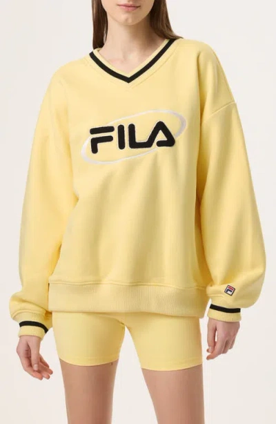 Fila X Hailey V-neck Sweatshirt In Popcorn/black/white