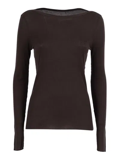 Filatures Du Lion Col Bateau Manches Longue In Brown