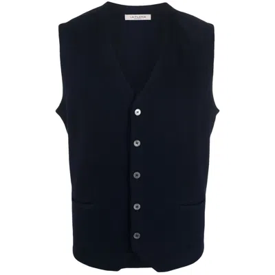 Fileria Button-down Cotton Gilet In Blue