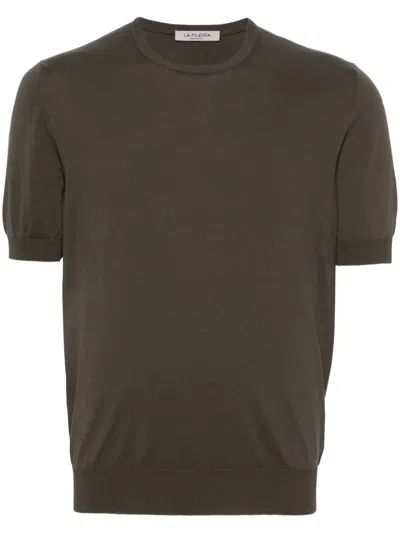 Fileria Crew-neck Fine-knit T-shirt In Brown
