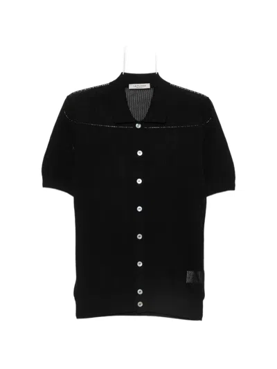 Fileria Perforated-knit Short-sleeve Shirt In Black