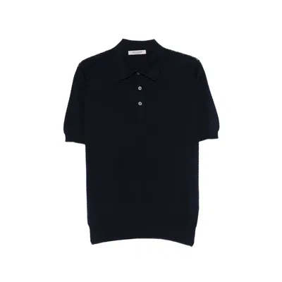 Fileria Textured Button Polo Shirt In Blue
