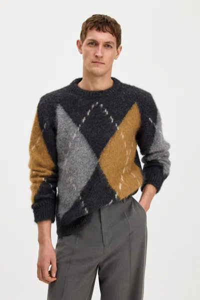 Filippa K Alpaca Check Sweater In Grey Melange