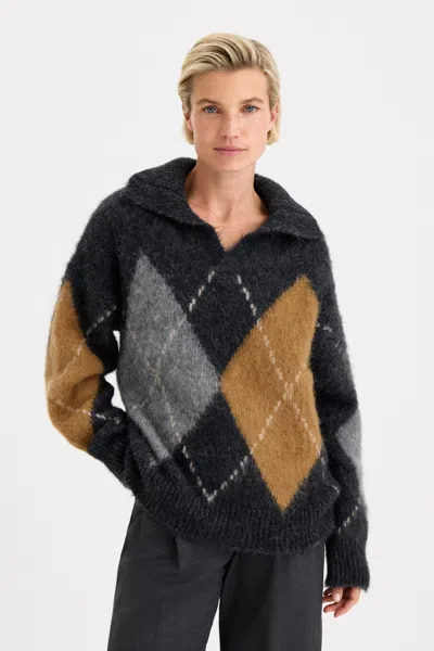 Filippa K Alpaca Check Sweater In Grey Melange