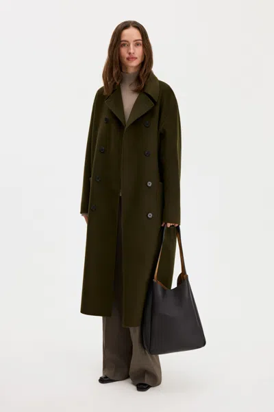 Filippa K Amelia Doublé Coat In Dark Moss Green