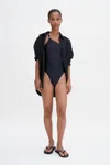Filippa K Asymmetric Shimmer Swimsuit In Black