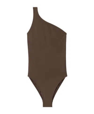 Filippa K Asymmetric One-shoulder Swimsuit In Brown