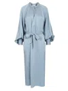 Filippa K Belted Long-sleeve Midi Dress In Blue